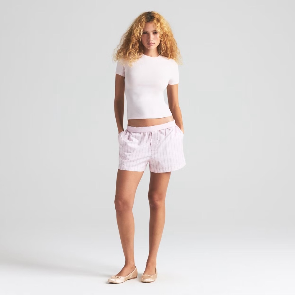 Skims Cotton Poplin Boxer Limited Edition Color Pink Pencil Stripe